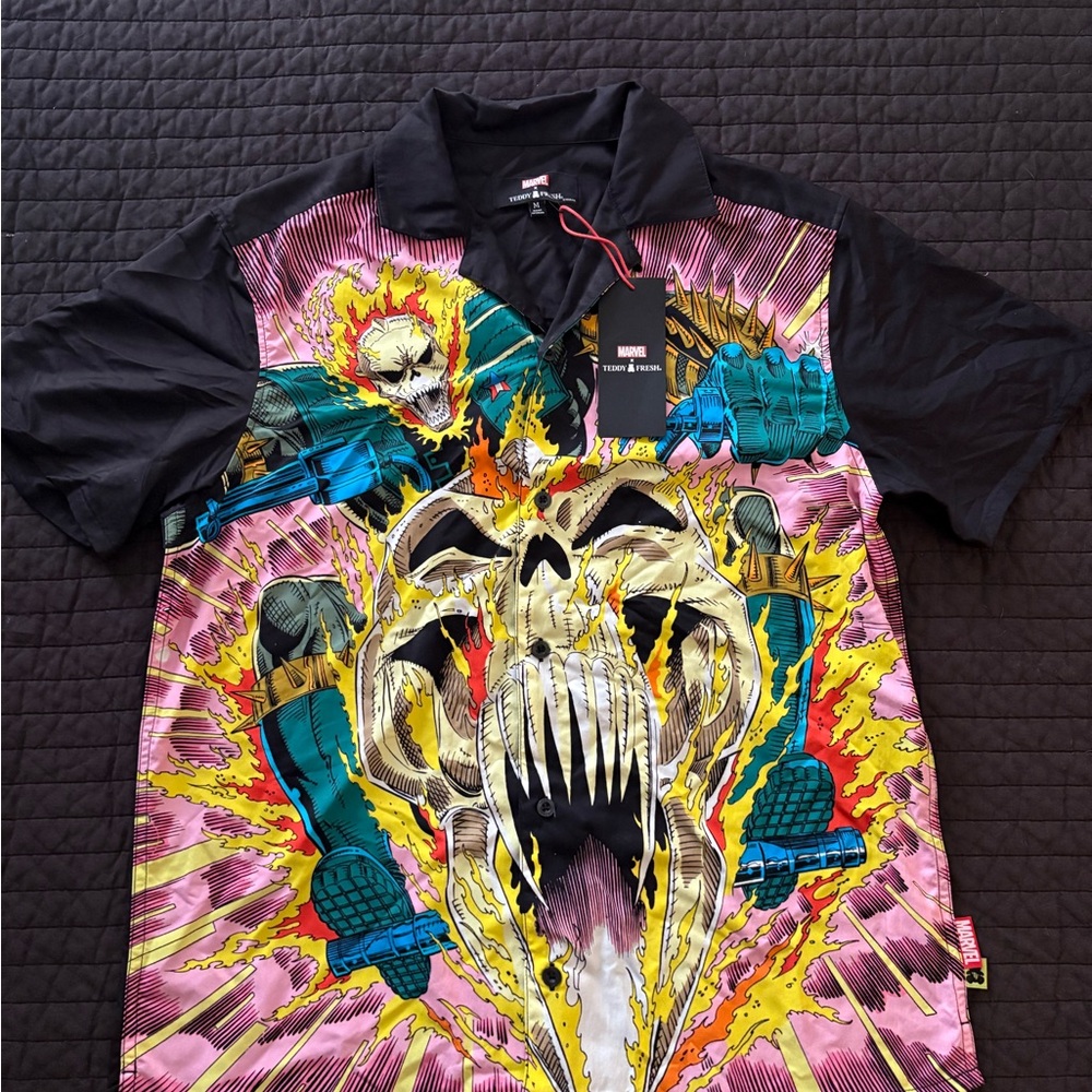 Marvel x Teddy Fresh Ghost Rider Button Up Shirt Size M BNWT Limited Edition